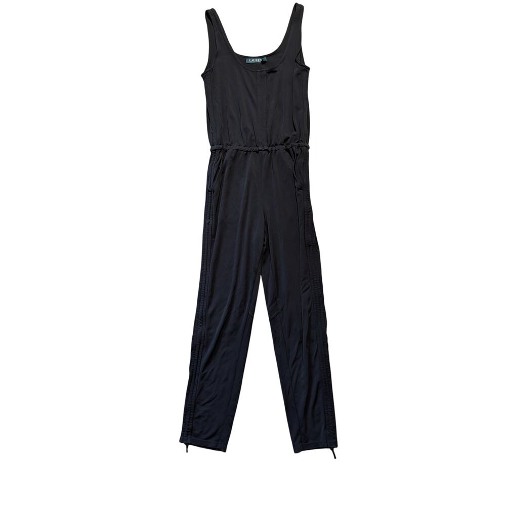 Lauren Ralph Lauren Sleeveless Jumpsuit S Black Scoop Neck Elastic Waist Pocket
